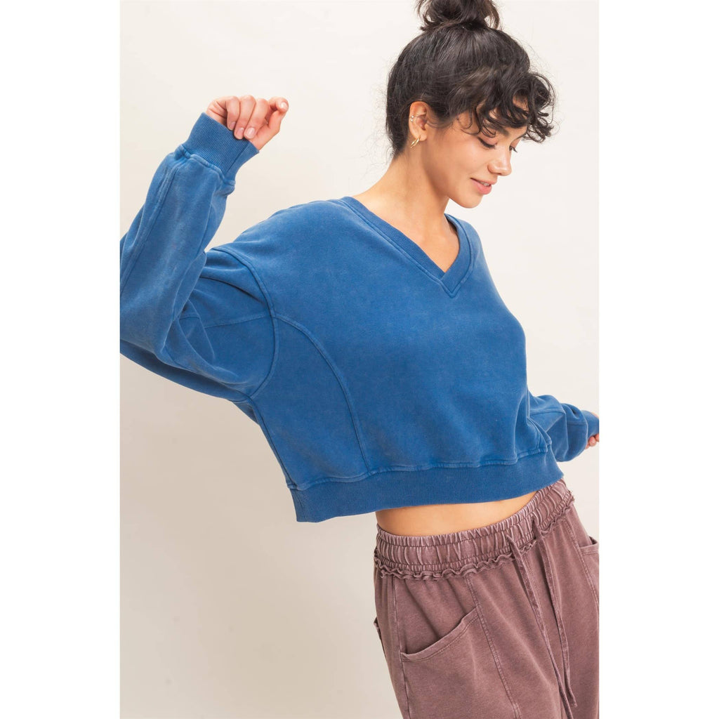 Snow Wash V-Neck Sweatshirt