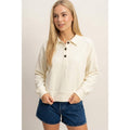 Washed Button-Front Collared Sweatshirt