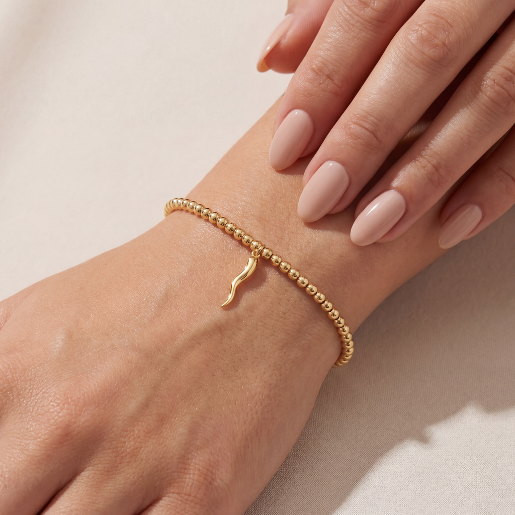 Italian Horn Charm | Gold Filled Beaded Bracelet