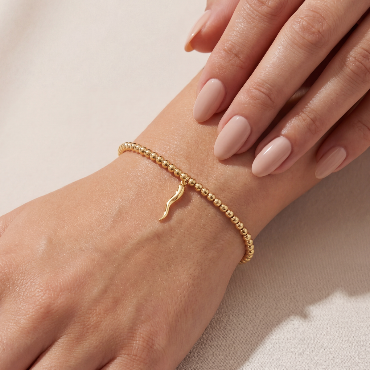 Italian Horn Charm | Gold Filled Beaded Bracelet