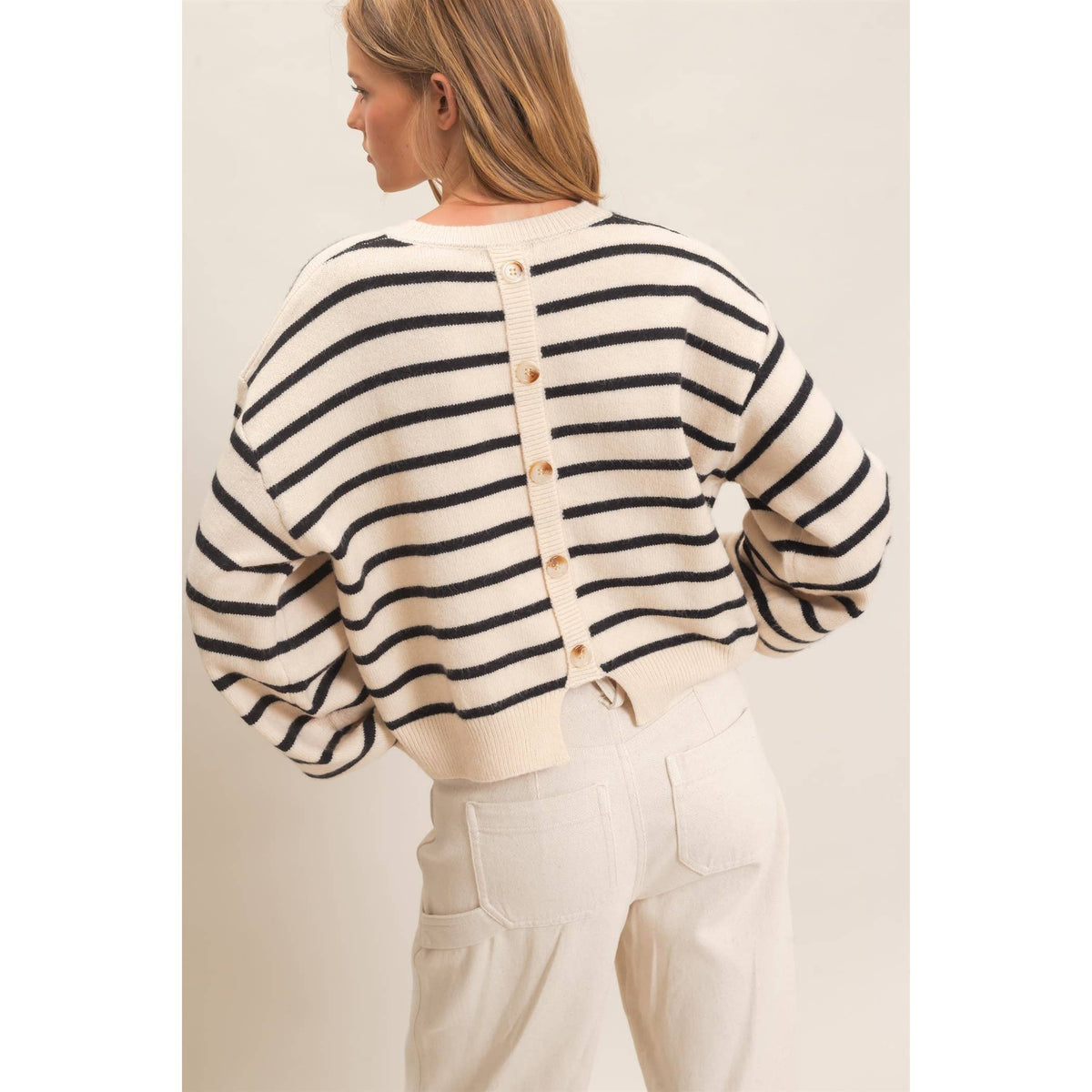 Striped Ribbed Crew Neck Sweater