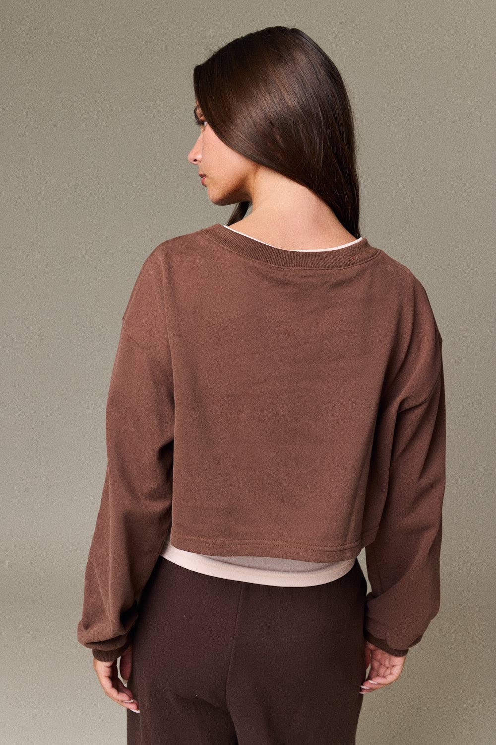 Crewneck Long Sleeve Layered Crop Sweatshirt