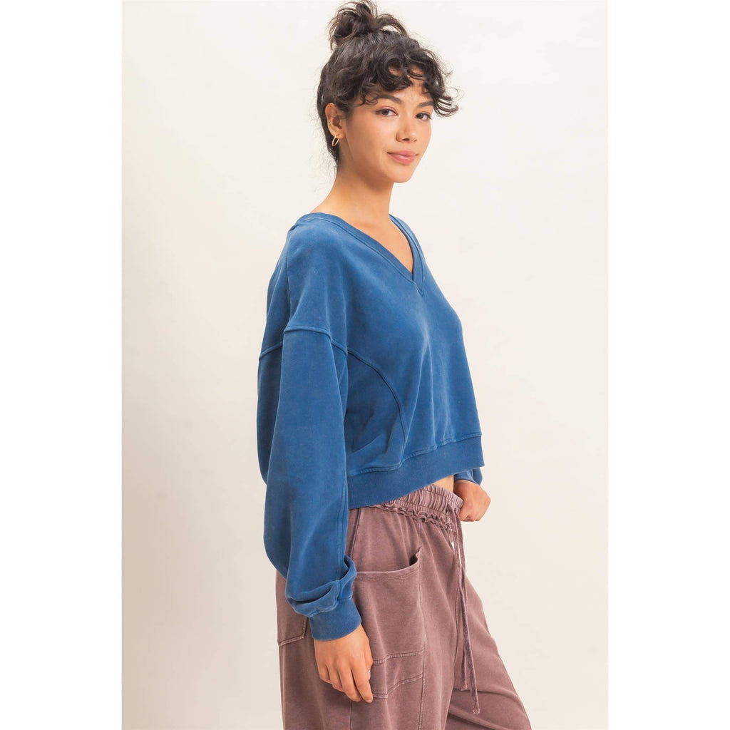 Snow Wash V-Neck Sweatshirt