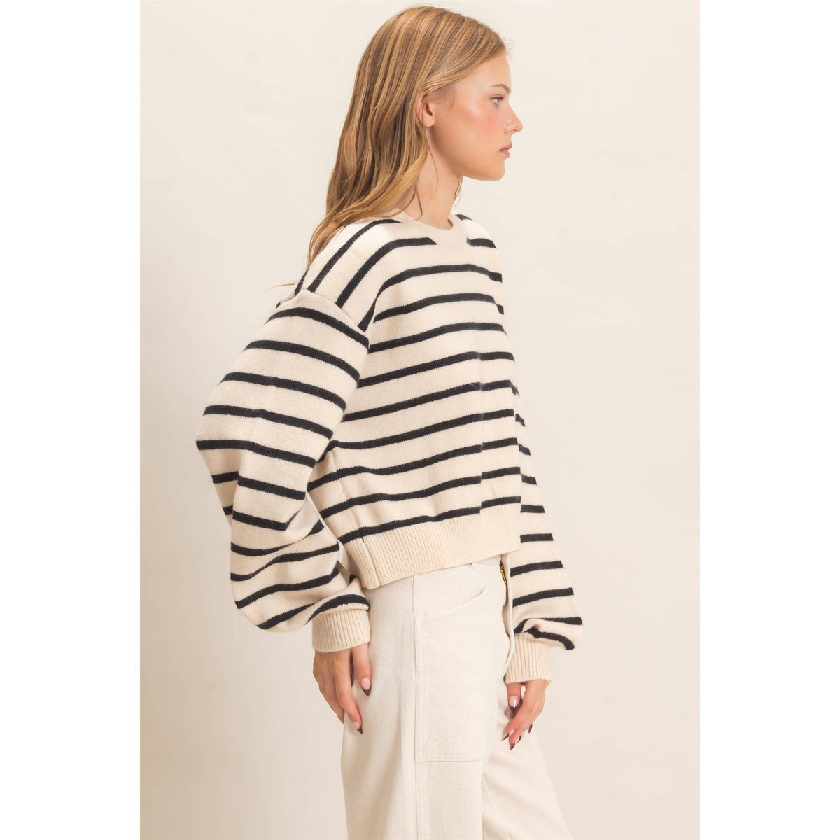 Striped Ribbed Crew Neck Sweater