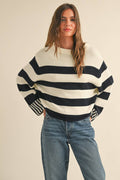 BLACK/WHITE STRIPED SWEATER TOP