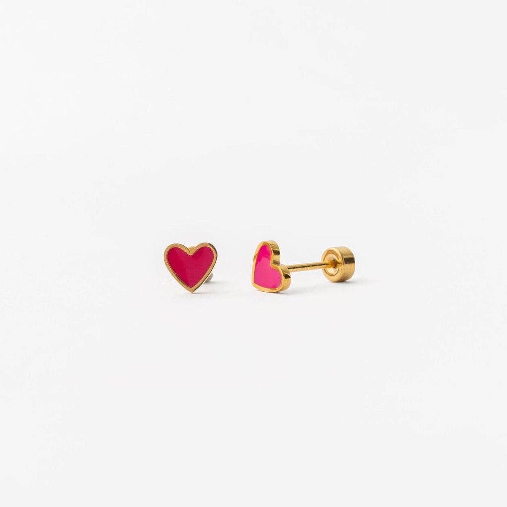 Enamel Heart NEON PINK STUDS