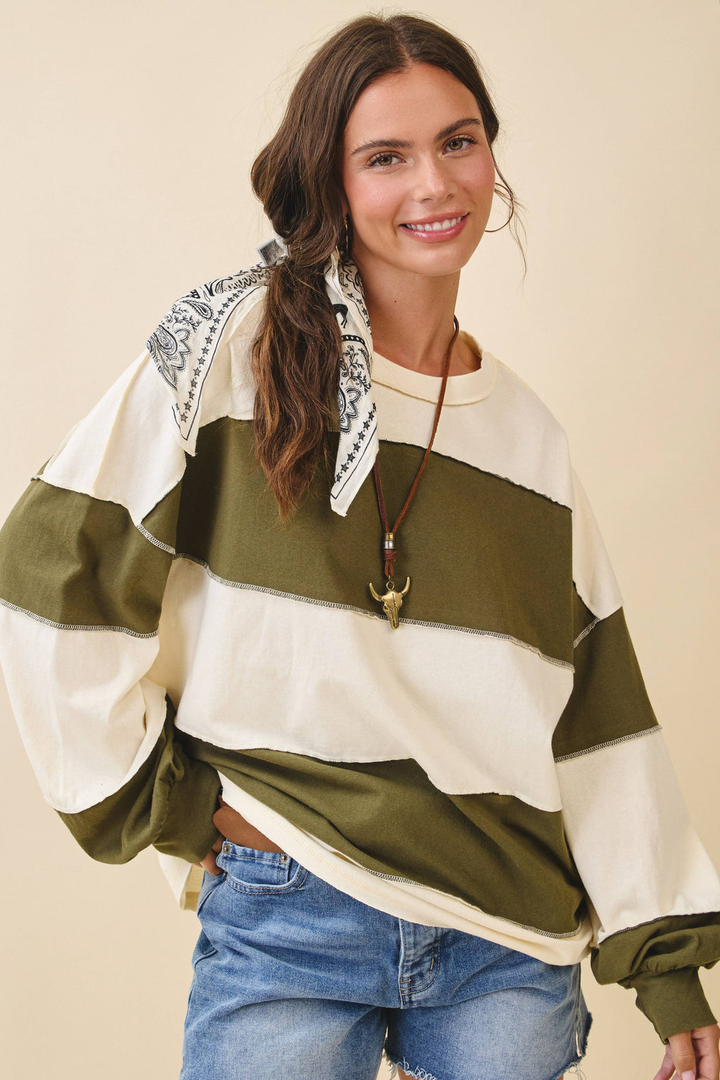Oversized Color Block Long Sleeve Pullover