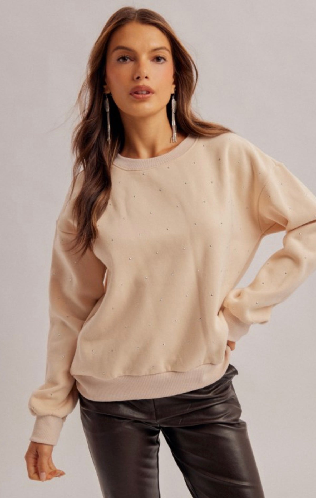 RHINESTONE EMBELLISHED SWEATSHIRT