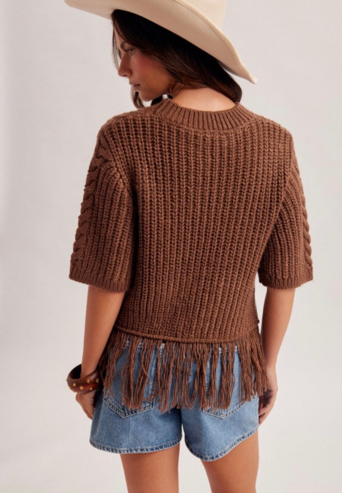 FRINGE CABLE KNIT SWEATER