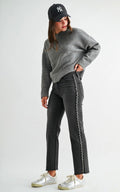 High Rise Straight Ankle Embellished Side Panel