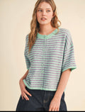 Striped Short Sleeve Sweater Cardigan