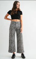 WIDE LEG CROPPED CUFF LEOPARD