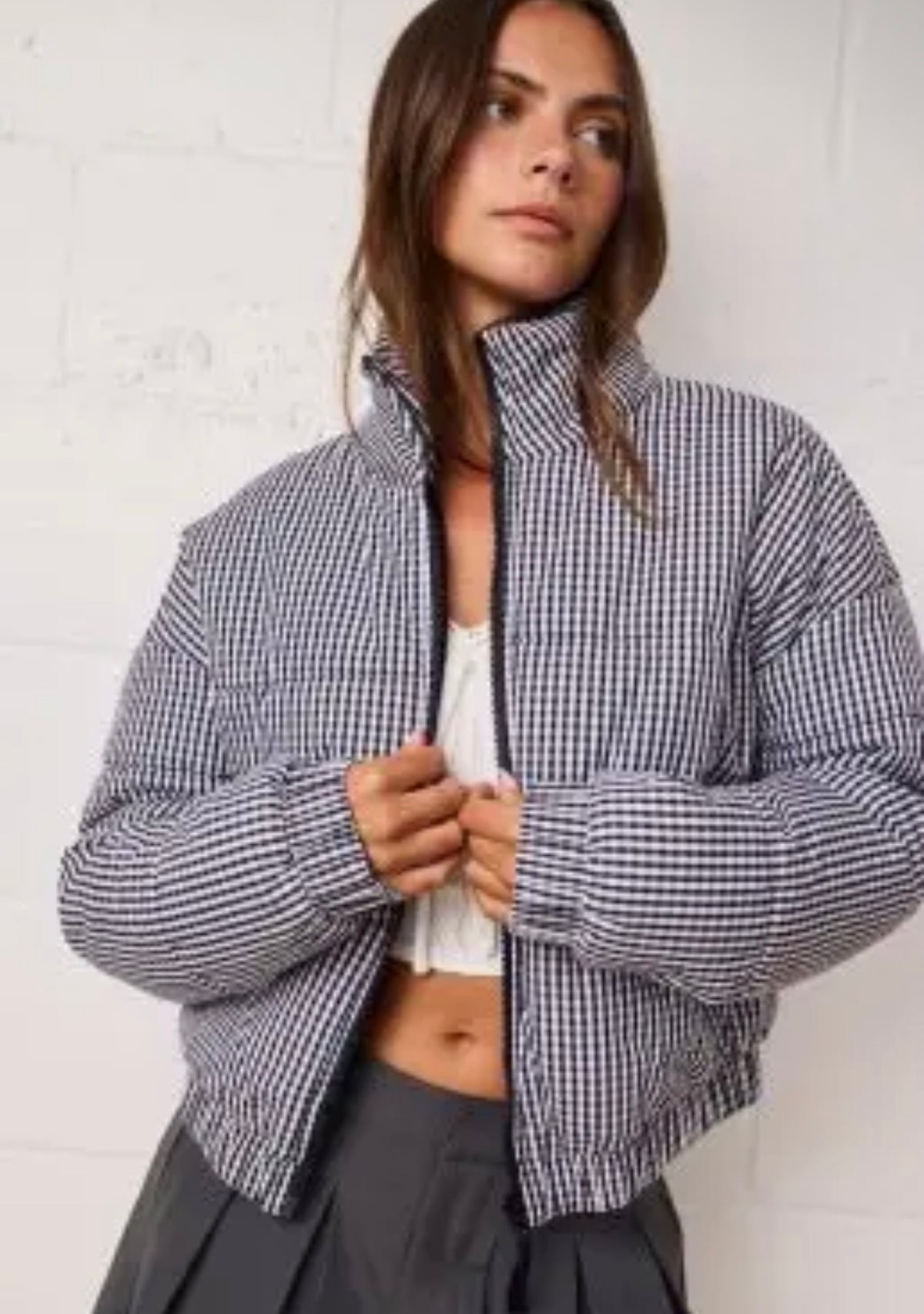gingham puffer jacket