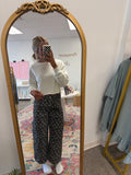 BLACK FLORAL BARREL PANTS