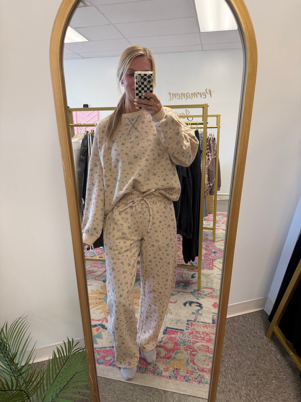 floral wide leg sweatpants