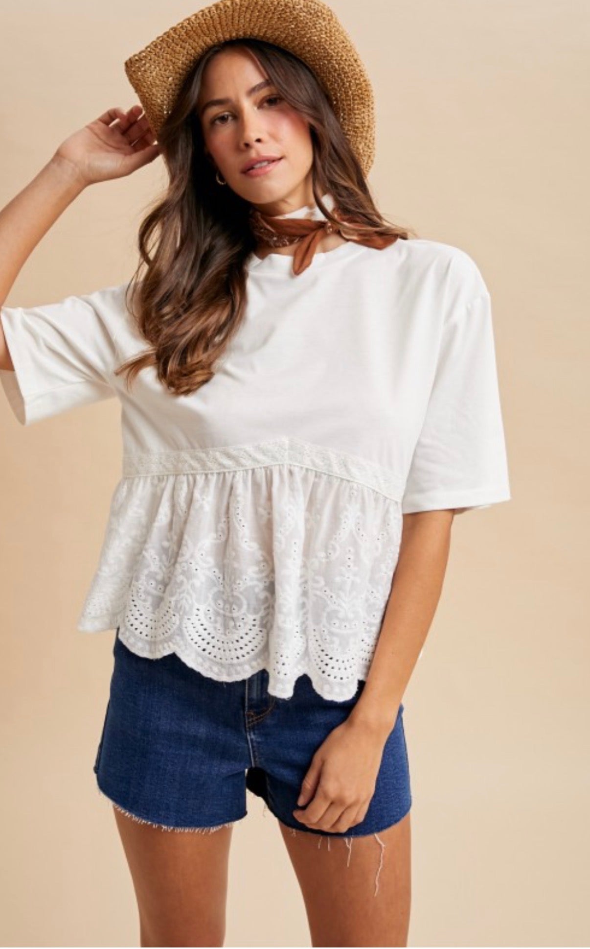 Scallop laced babydoll top