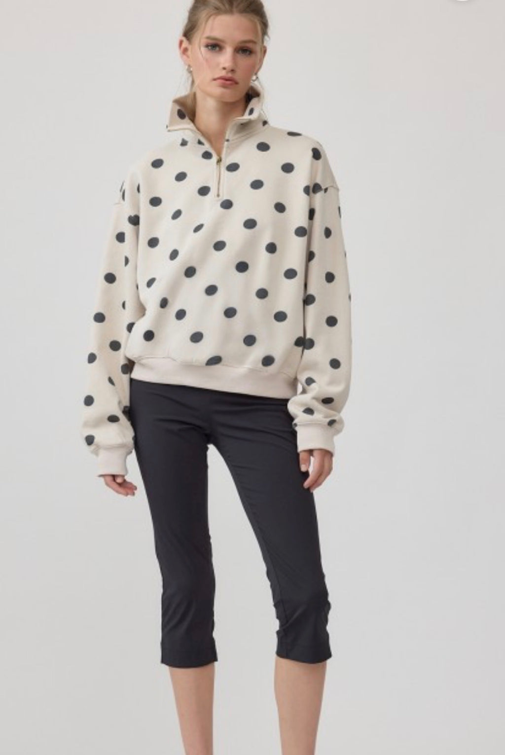 Polka dot half zip up sweatshirt