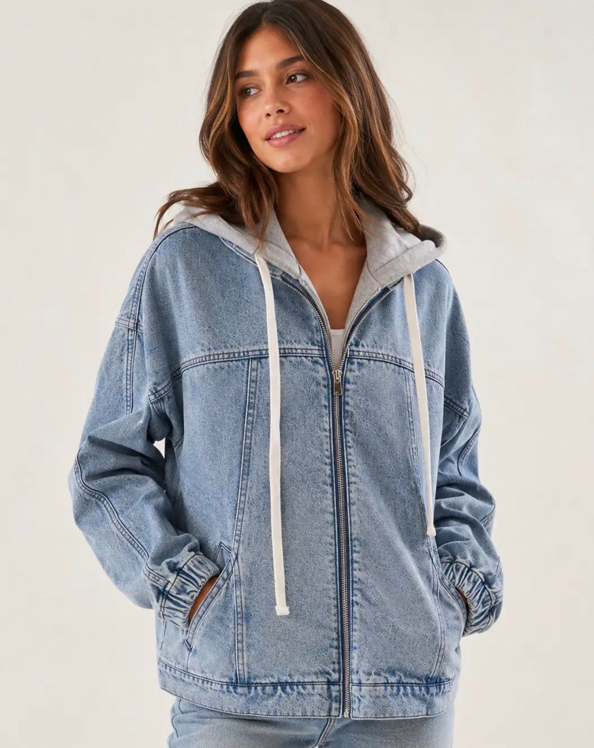 Denim Zip Up Hoodie Jacket