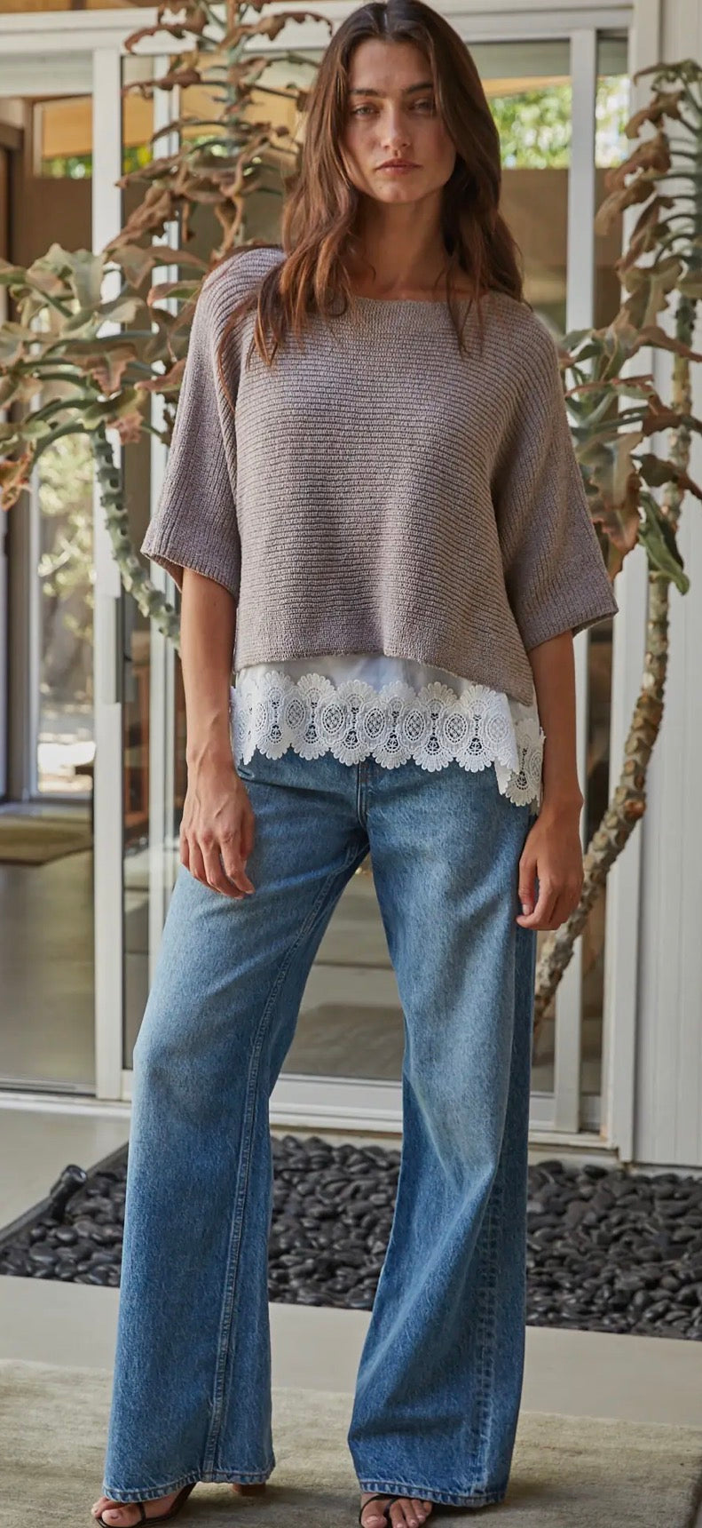 SHORT SLEEVE TWOFER SWEATER