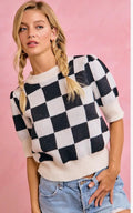 CHECKERED PUFF SLEEVES TOP