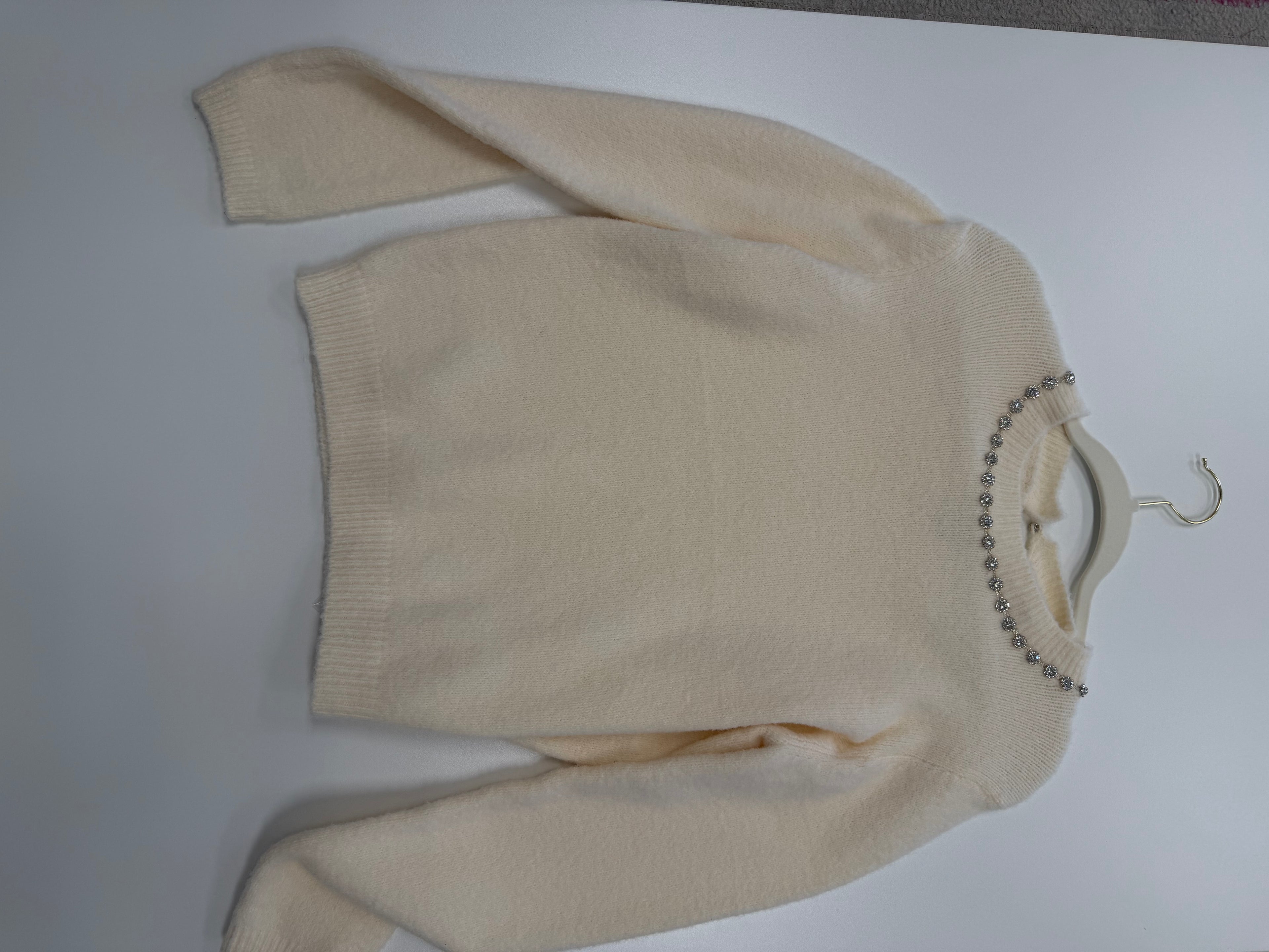 Rhinestone neckline sweater