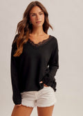 LACE TRIM V NECK SWEATER