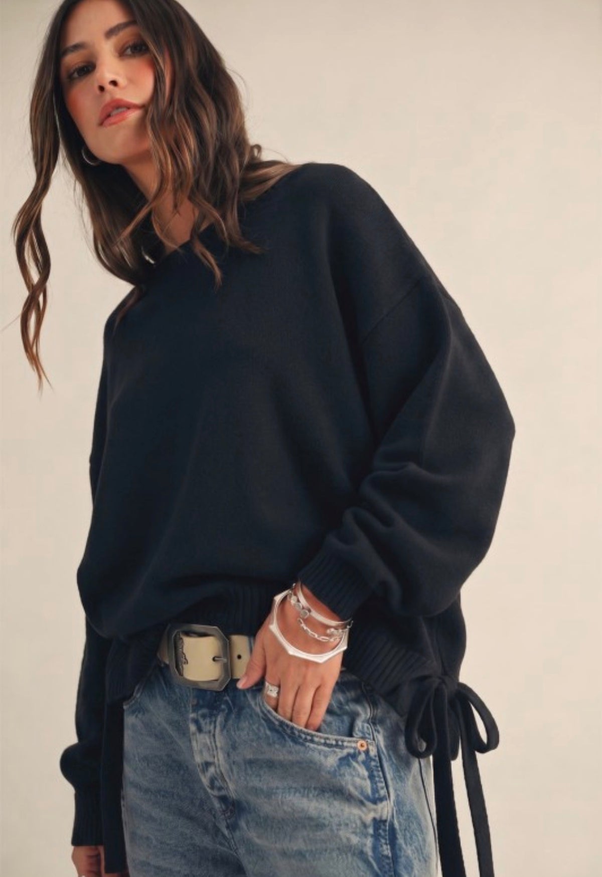 side tie knit sweater