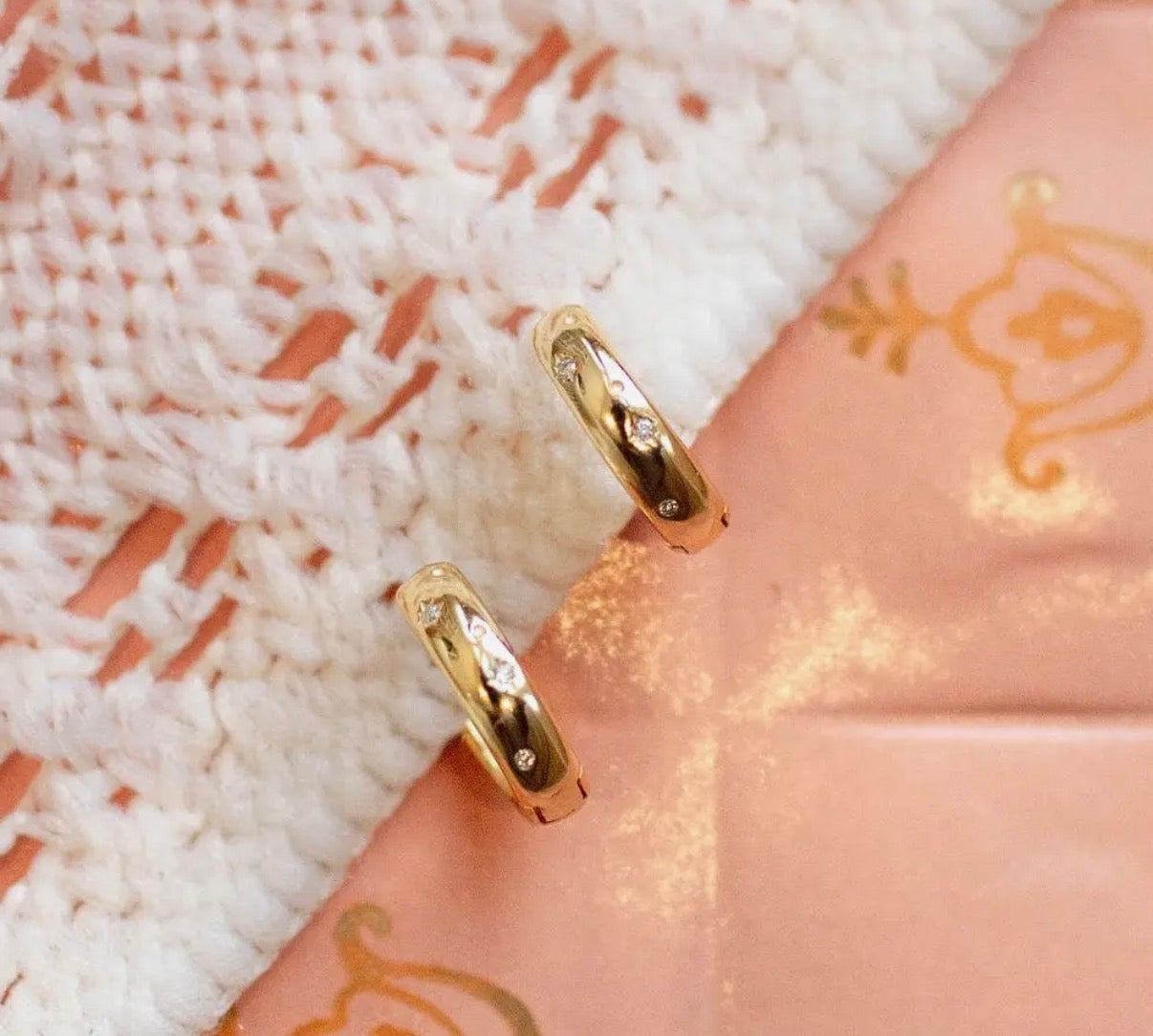 Diamond and gold polka dot hoops