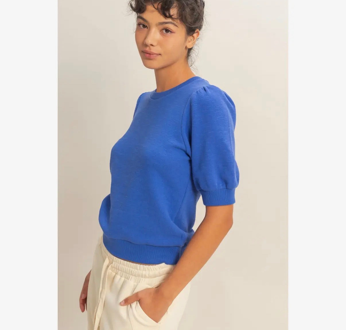 Puff Short Sleeve Top-Cobalt