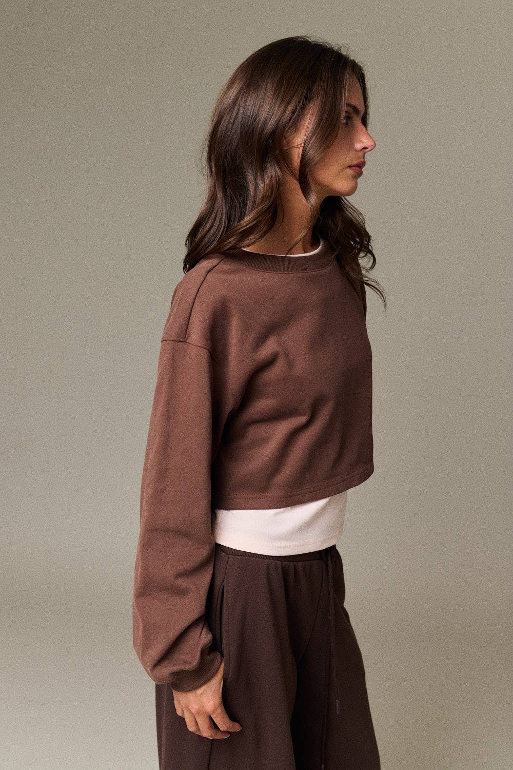 Crewneck Long Sleeve Layered Crop Sweatshirt