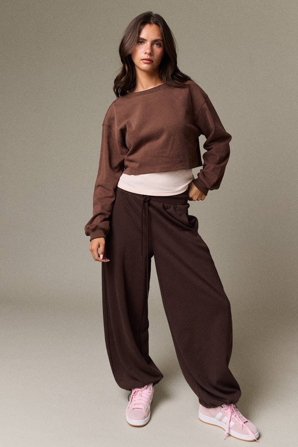 Crewneck Long Sleeve Layered Crop Sweatshirt