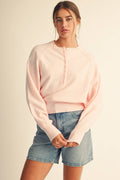 Luxe Knit Henley Pullover Sweater: Pink