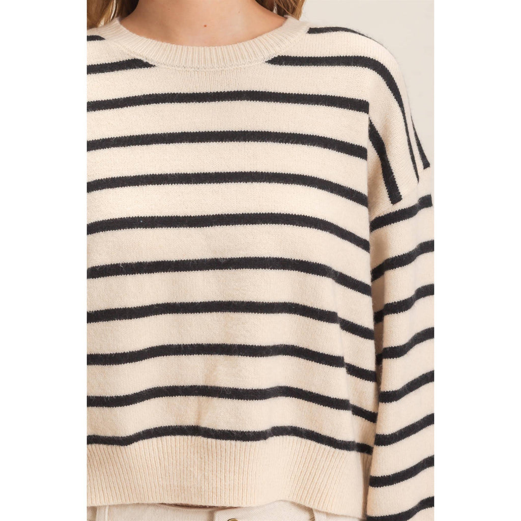 Striped Ribbed Crew Neck Sweater