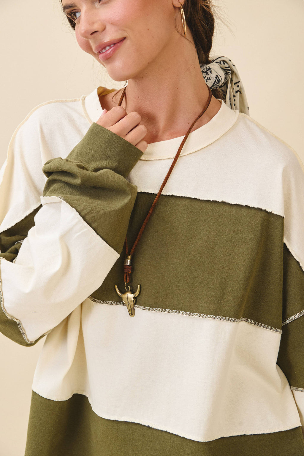 Oversized Color Block Long Sleeve Pullover
