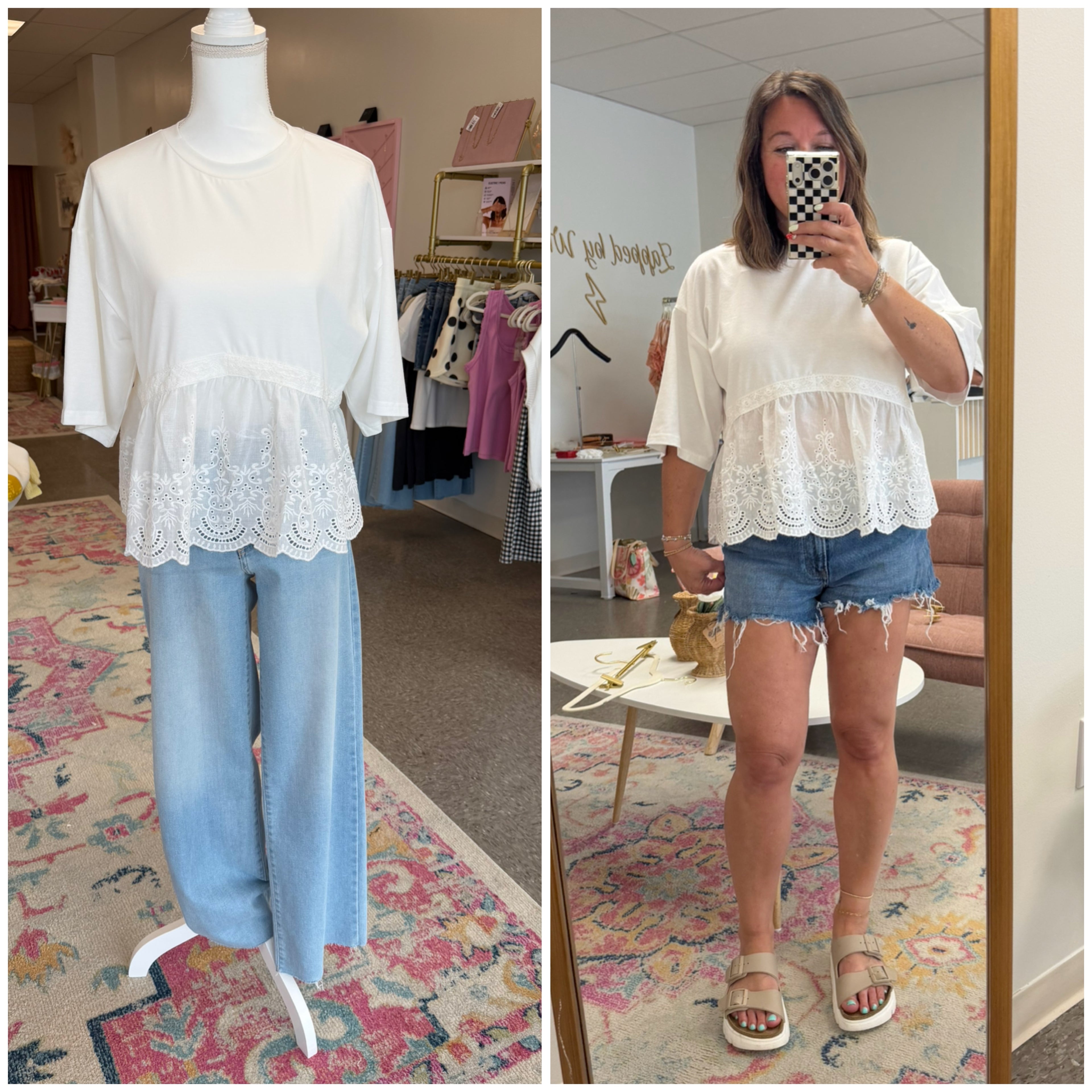 Scallop laced babydoll top