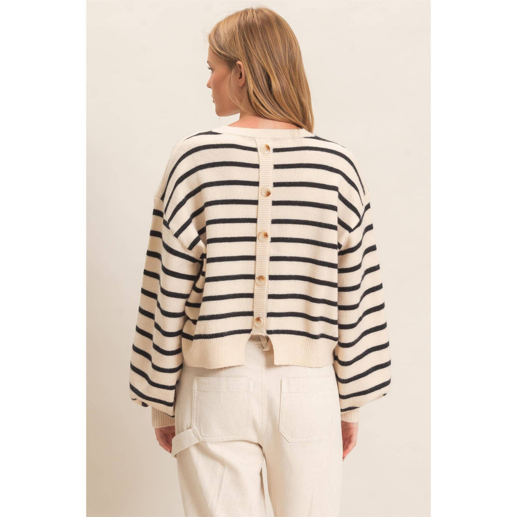 Striped Ribbed Crew Neck Sweater