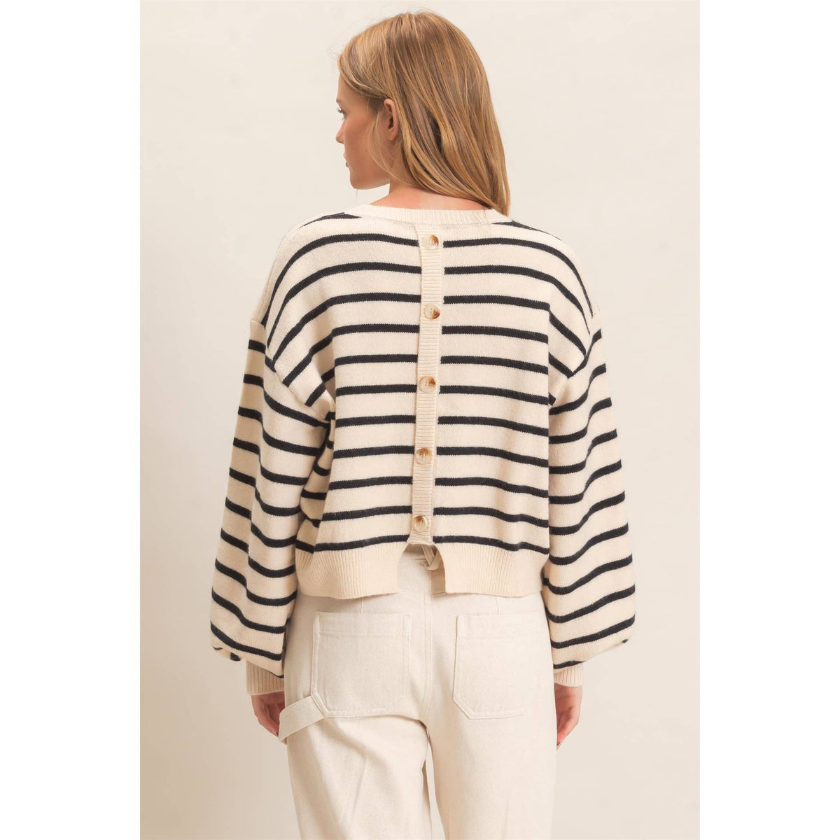 Striped Ribbed Crew Neck Sweater